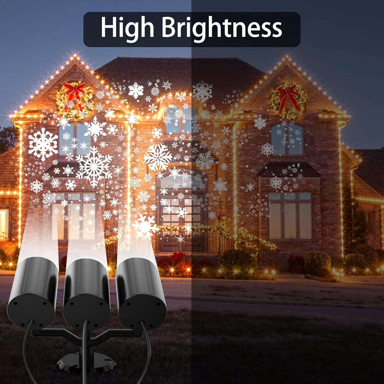 Christmas Snowflake Projector Lights Outdoor 360°Rotating Brightness Three Head Projection Lights Decor Suitable for Christmas, Indoor and Outdoor Party Decorations